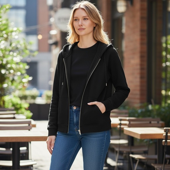 Cable & Gauge Studio Tops - Athleisure Cable & Gauge Studio Zip Up Hoodie Size M Black Scuba Minimalist Soft